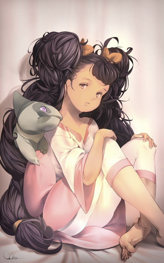 iris and axew (pokemon and 1 more) drawn by mifuji_kiichi