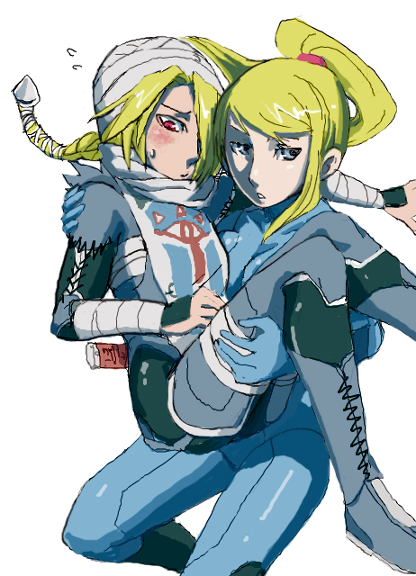 samus aran and sheik (the legend of zelda and 4 more) drawn by goma_tonbi