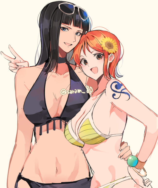 nami and nico robin (one piece) drawn by joman