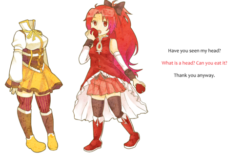 sakura kyoko and tomoe mami (mahou shoujo madoka magica and 1 more) drawn by goldfishu
