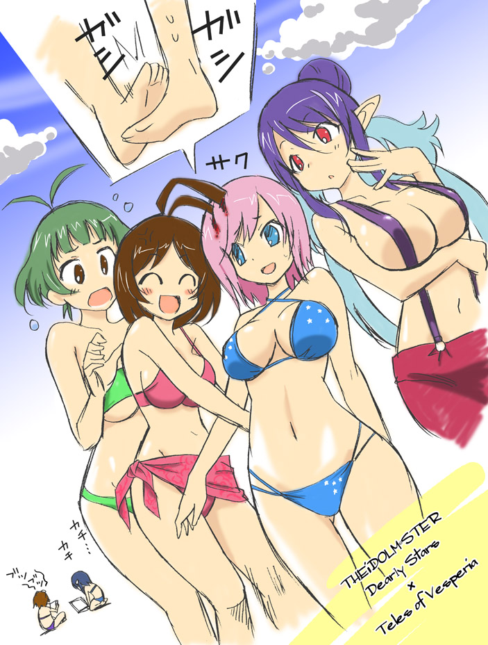 akizuki ryo, estellise sidos heurassein, rita mordio, judith, mizutani eri, and 1 more (idolmaster and 3 more) drawn by marugoshi_teppei