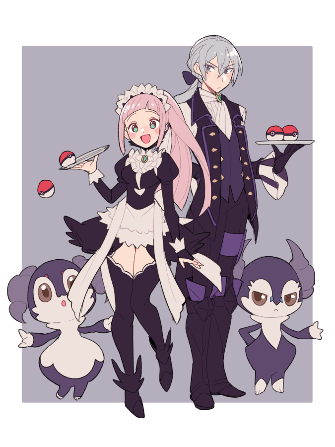 felicia, jakob, and indeedee (pokemon and 2 more) drawn by do_m_kaeru