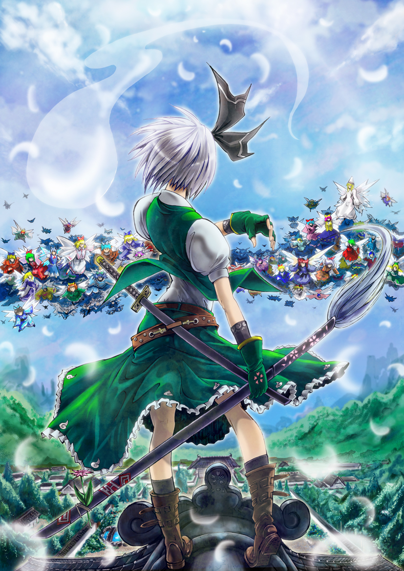 konpaku youmu, cirno, and lily white (touhou and 1 more) drawn by hijikawa_arashi