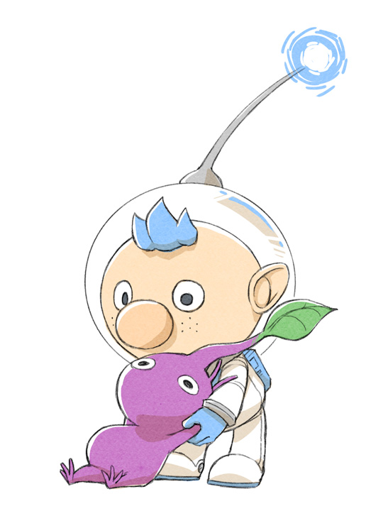 purple pikmin and alph (pikmin) drawn by naru_(wish_field)