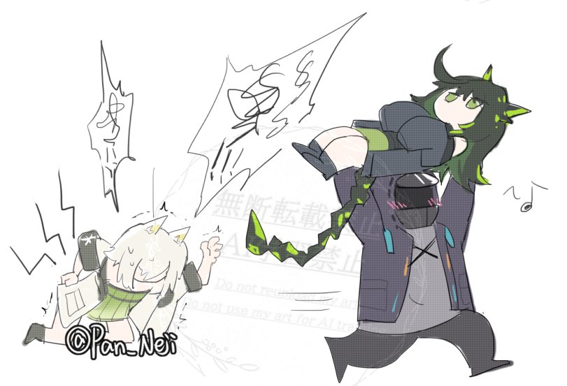doctor, kal'tsit, and mon3tr (arknights) drawn by nejikyuu