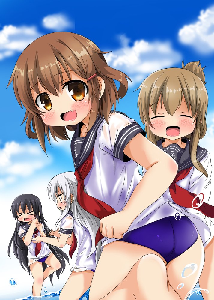 hibiki, inazuma, ikazuchi, and akatsuki (kantai collection) drawn by oshiruko_(uminekotei)