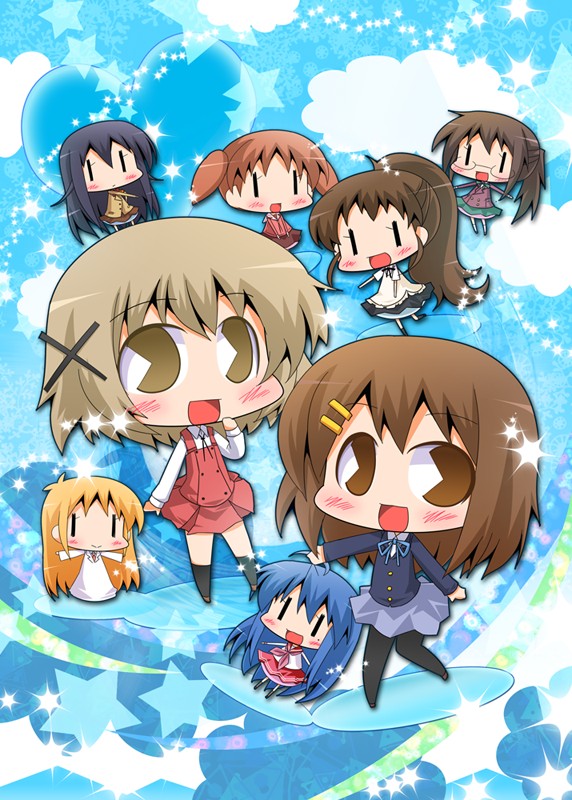 hirasawa yui, izumi konata, yuno, taneshima popura, professor shinonome, and 3 more (k-on! and 7 more) drawn by suntail
