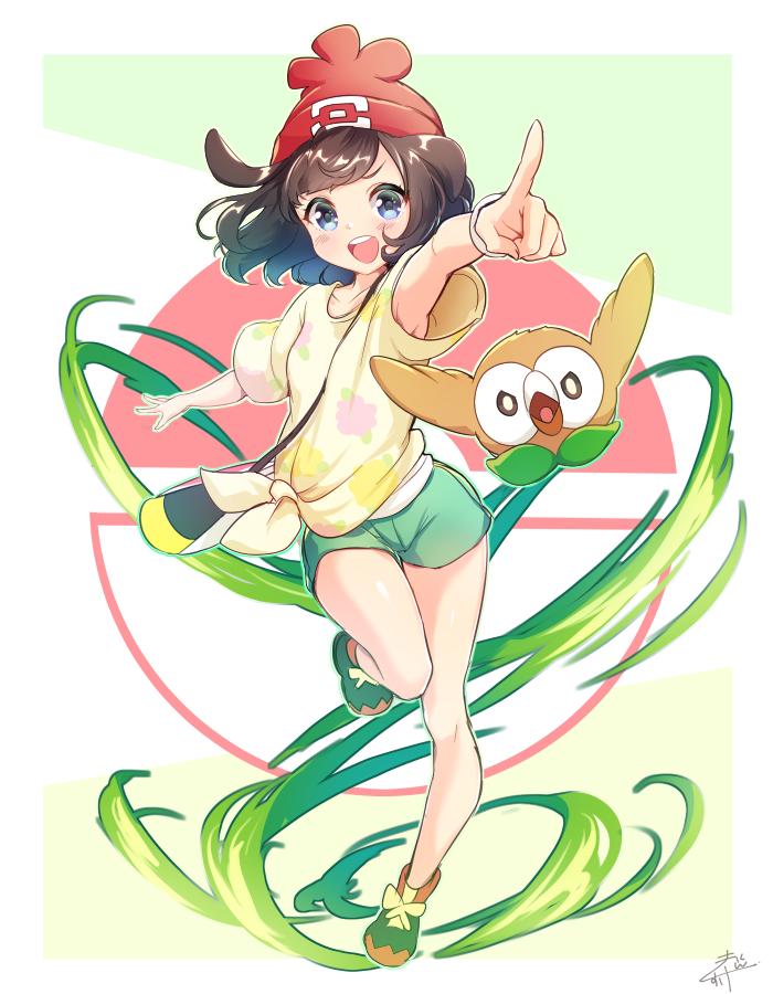 selene and rowlet (pokemon and 1 more) drawn by miyahana_yu_(artist)