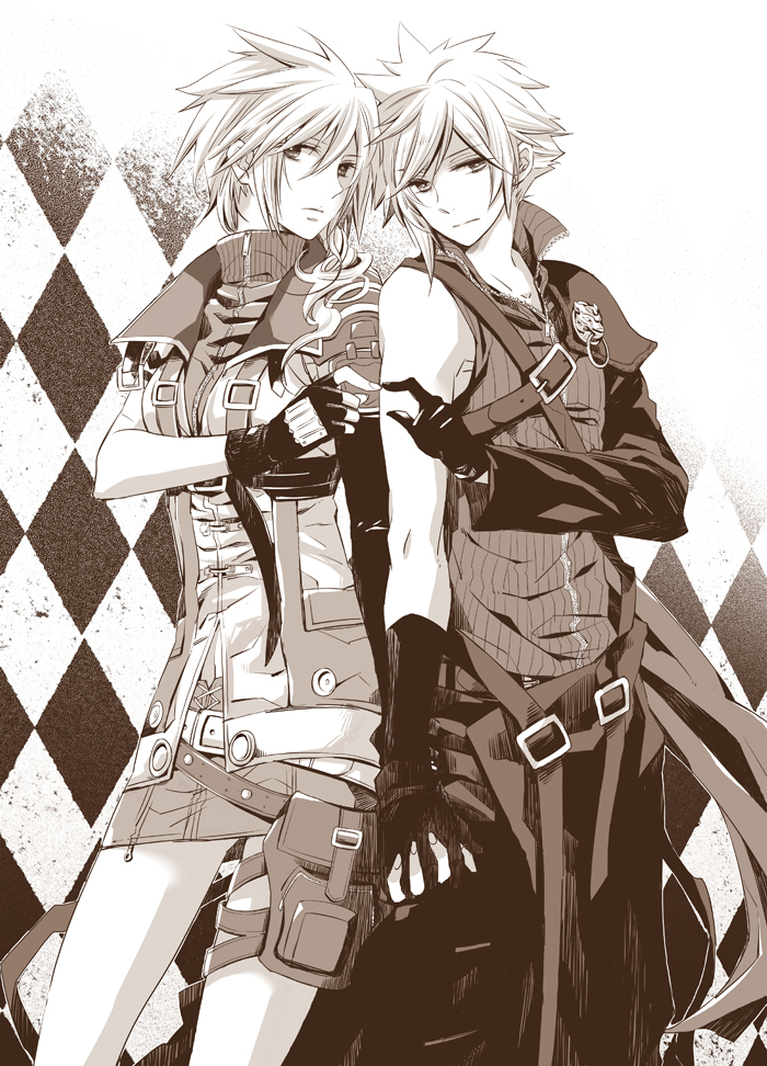 cloud strife and lightning farron (final fantasy and 3 more) drawn by shichimiso