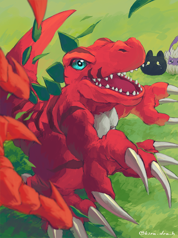botamon, tyranomon, and yuramon (digimon) drawn by kira_(kira_dra)