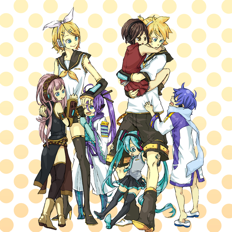 hatsune miku, kagamine rin, kagamine len, megurine luka, kaito, and 2 more (vocaloid) drawn by turatura