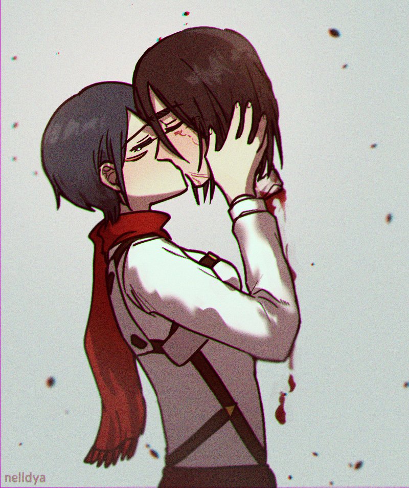 mikasa ackerman and eren yeager (shingeki no kyojin) drawn by mina_(als_dk)
