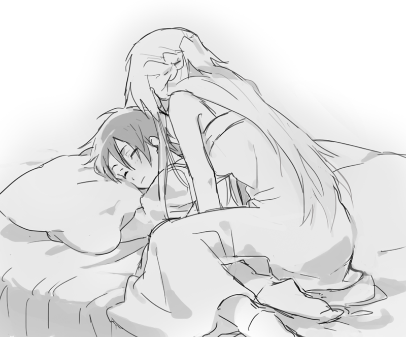 asuna and kirito (sword art online) drawn by nicolat