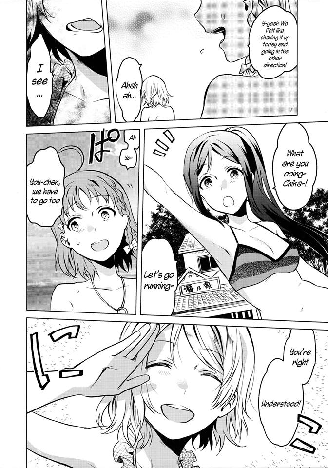 watanabe you, takami chika, and matsuura kanan (love live! and 1 more) drawn by kyo_zip