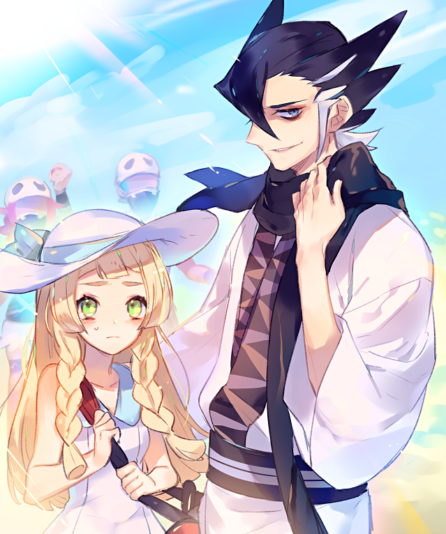 lillie, grimsley, and team skull grunt (pokemon and 1 more) drawn by saku_nosuke
