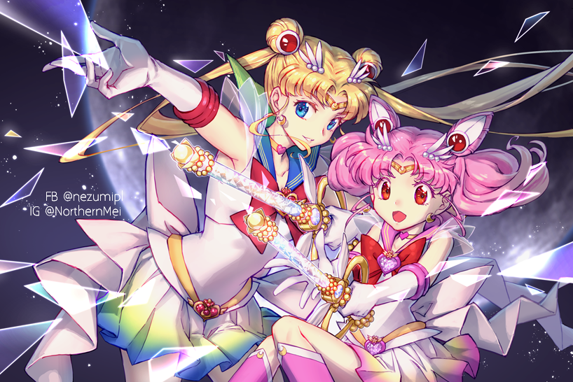 tsukino usagi, sailor moon, chibi usa, sailor chibi moon, super sailor moon, and 1 more (bishoujo senshi sailor moon and 2 more) drawn by nezumipl