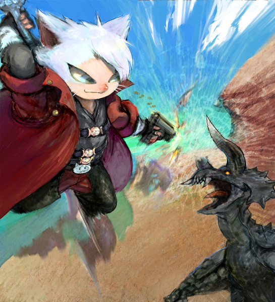 dante, felyne, and diablos (monster hunter and 1 more)