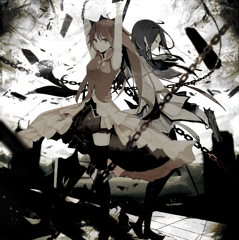 akemi homura and sakura kyoko (mahou shoujo madoka magica) drawn by fuji_(f4je0)