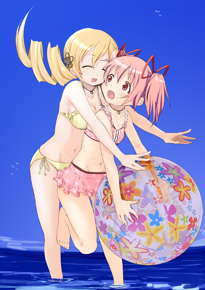 kaname madoka and tomoe mami (mahou shoujo madoka magica) drawn by abe_kanari