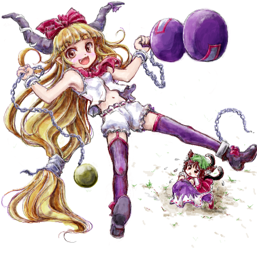 chen and ibuki suika (touhou) drawn by nanashii_(soregasisan)