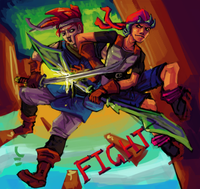 crono and serge (chrono trigger and 1 more) drawn by drawfag