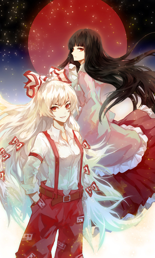 fujiwara no mokou and houraisan kaguya (touhou) drawn by jinghuifuran