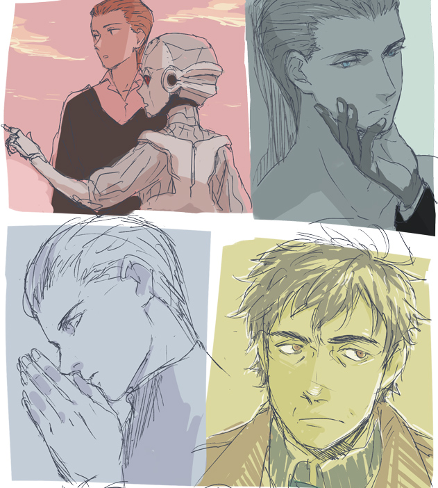 r daneel olivaw, elijah baley, and r giskard reventlov (the caves of steel and 2 more) drawn by kurosuke_(nora)