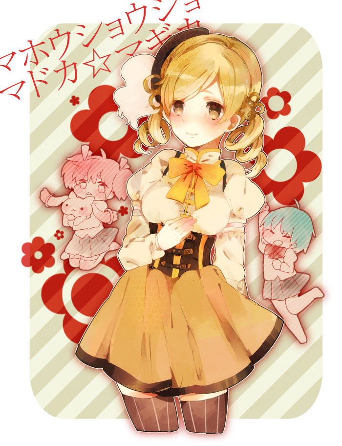 kaname madoka, miki sayaka, tomoe mami, and kyubey (mahou shoujo madoka magica) drawn by miyako_(xxxbibit)