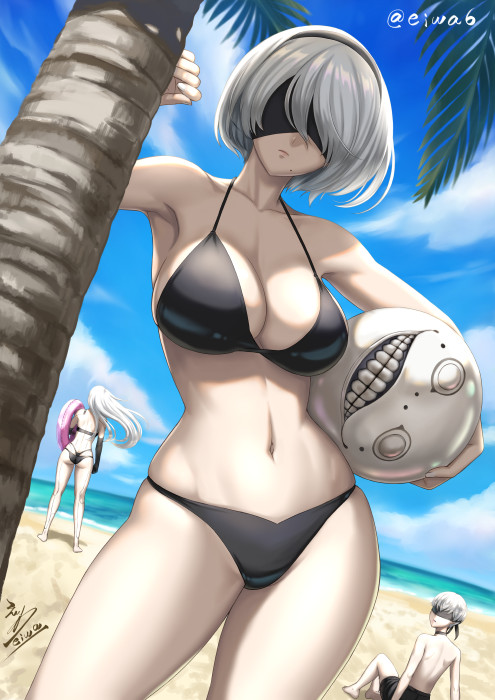 2b, 9s, a2, and emil (nier and 1 more) drawn by eiwa