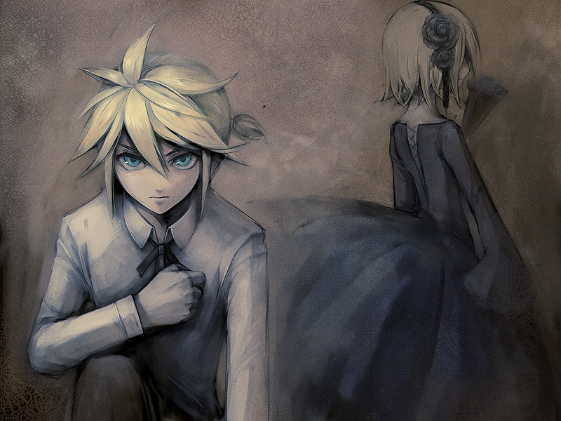 kagamine rin, kagamine len, riliane lucifen d'autriche, and allen avadonia (vocaloid and 2 more) drawn by menou_kururu