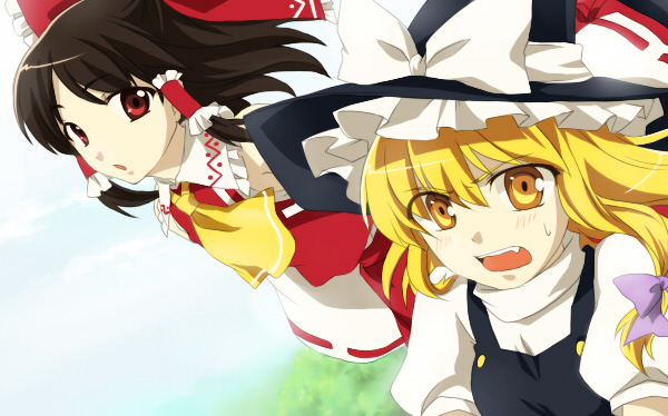 hakurei reimu and kirisame marisa (touhou) drawn by meimone