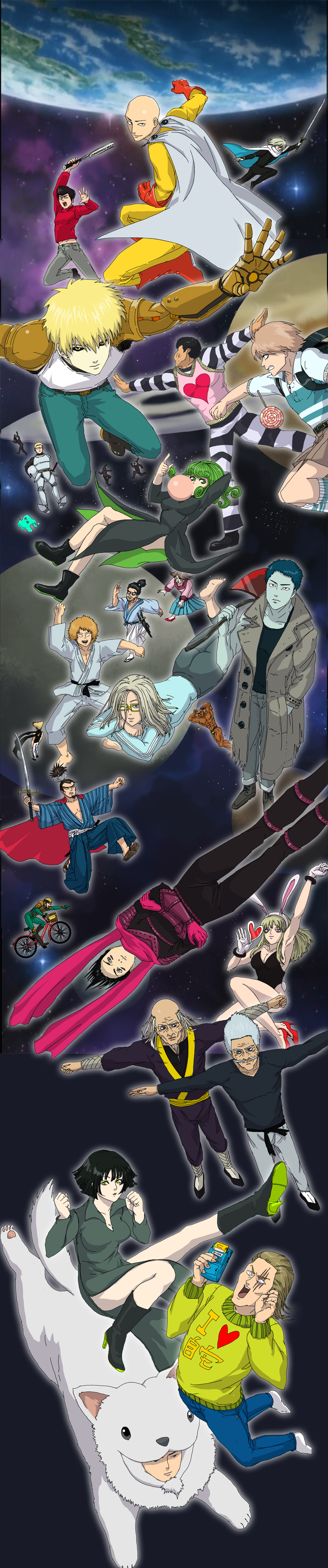 tatsumaki, fubuki, saitama, genos, onsoku no sonic, and 22 more (one-punch man and 1 more) drawn by ash210