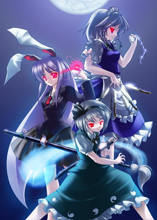 izayoi sakuya, konpaku youmu, and reisen udongein inaba (touhou)