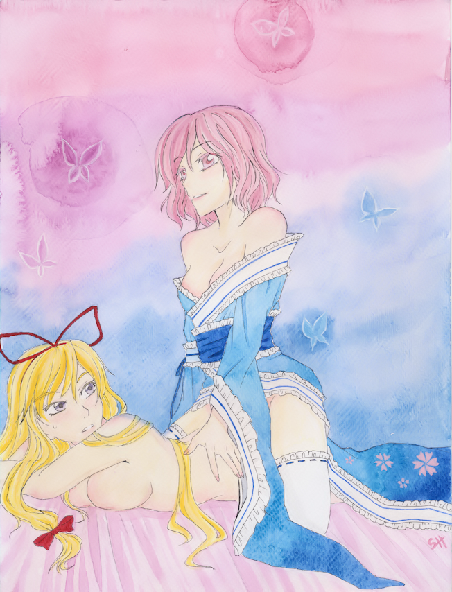 yakumo yukari and saigyouji yuyuko (touhou) drawn by erithr