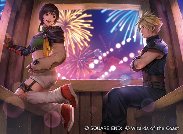 cloud strife and yuffie kisaragi (final fantasy and 4 more) drawn by fuji_q