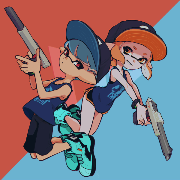 inkling player character, inkling girl, and inkling boy (splatoon) drawn by imaikuy0