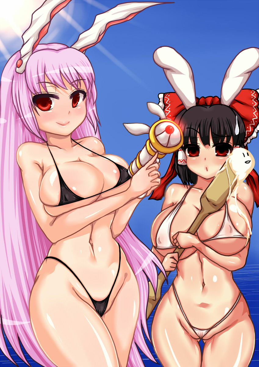 hakurei reimu and reisen udongein inaba (touhou) drawn by n_(dai_n_honpo)