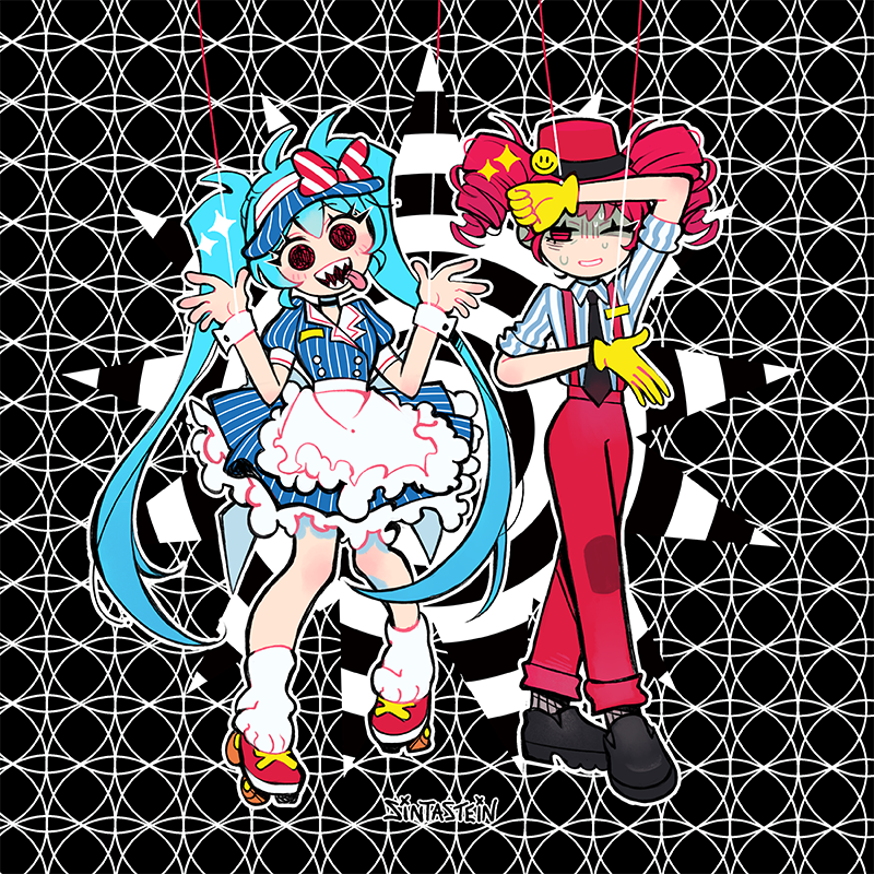 hatsune miku and kasane teto (vocaloid and 2 more) drawn by sintastein