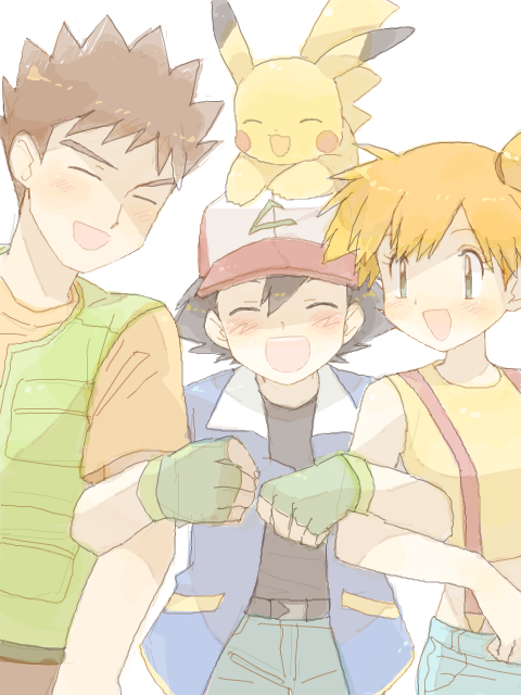 pikachu, ash ketchum, misty, and brock (pokemon) drawn by shimamoto_(tegaki)