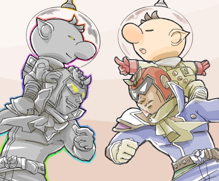 olimar and captain falcon (super smash bros. and 2 more) drawn by naru_(wish_field)