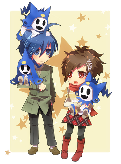 yuuki makoto, shiomi kotone, and jack frost (persona and 2 more) drawn by shooting428star