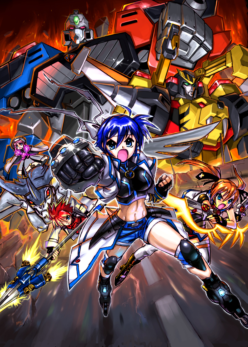 subaru nakajima, teana lanster, caro ru lushe, revolver knuckle, erio mondial, and 2 more (lyrical nanoha and 4 more) drawn by m_ganzy