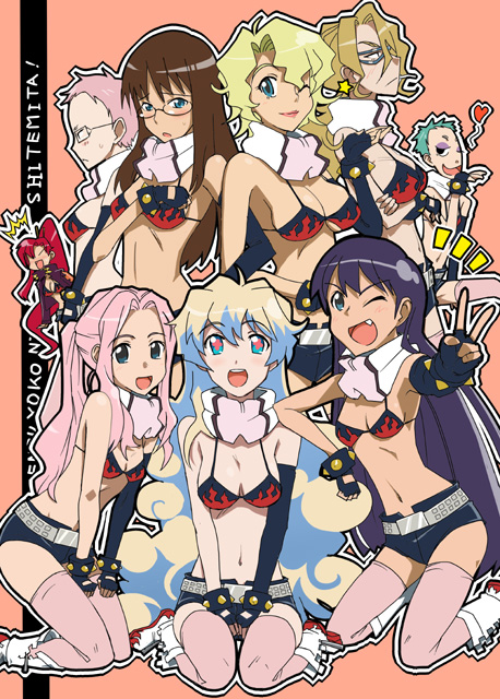 yoko littner, nia teppelin, darry adai, kiyal bachika, kinon bachika, and 4 more (tengen toppa gurren lagann) drawn by urokozuki