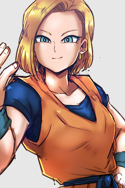 android 18 and kuririn (dragon ball and 1 more) drawn by kemachiku