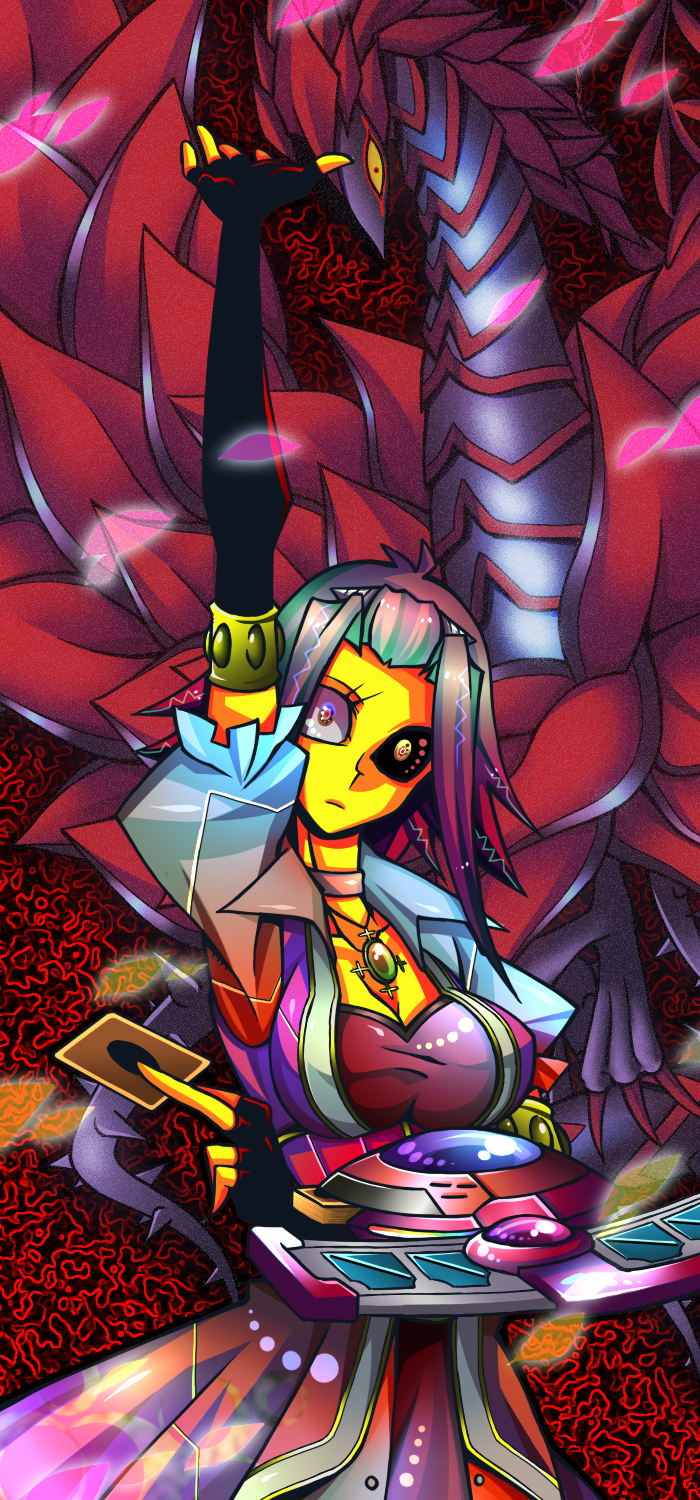 izayoi aki and black rose dragon (yu-gi-oh! and 1 more) drawn by senmu_(0107)