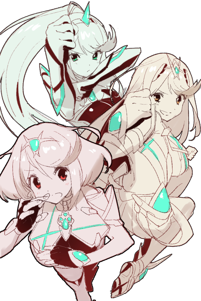 pyra, mythra, and pneuma (xenoblade chronicles and 1 more) drawn by green322