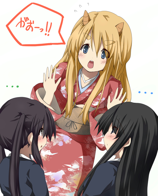 akiyama mio, nakano azusa, and kotobuki tsumugi (k-on!) drawn by joney