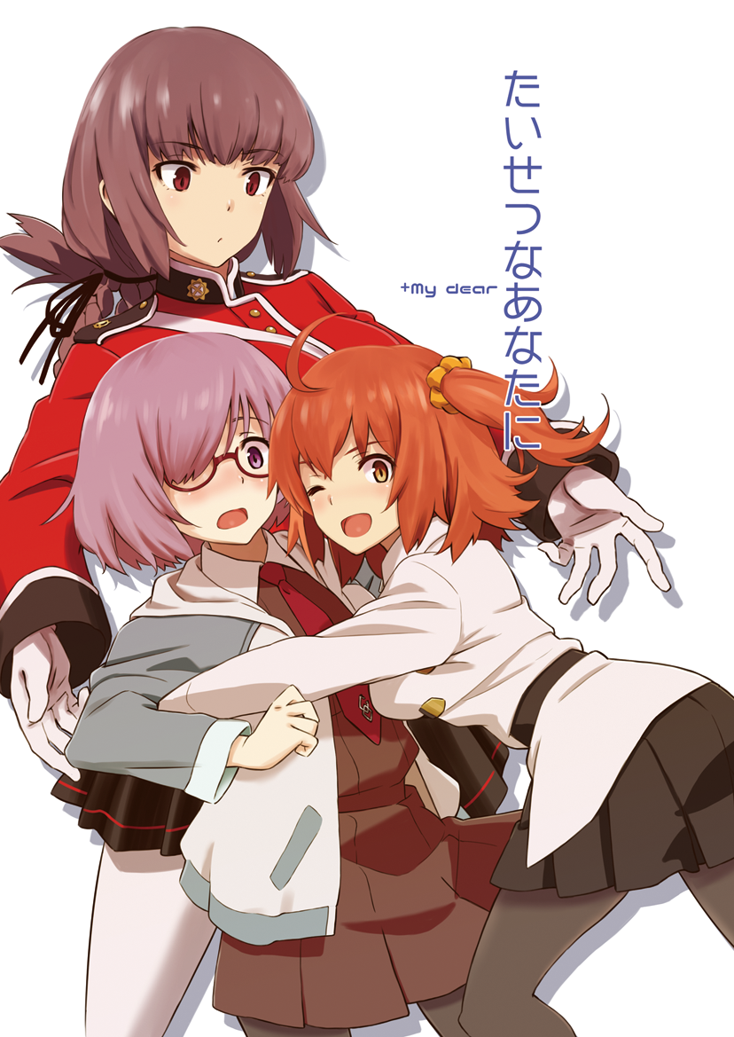 mash kyrielight, fujimaru ritsuka, and florence nightingale (fate and 1 more) drawn by hasegawa_keita