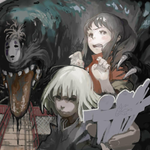 ogino chihiro, haku, and kaonashi (sen to chihiro no kamikakushi) drawn by takeyuki15