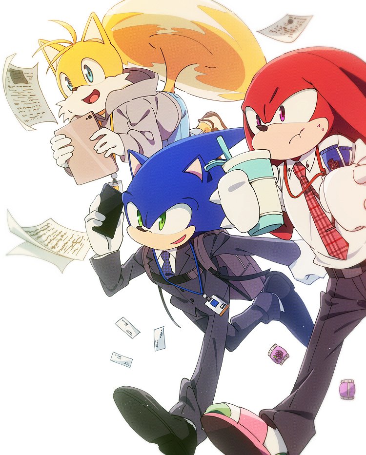 sonic the hedgehog, tails, and knuckles the echidna (sonic) drawn by banri_0917